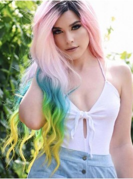 Long Wavy Multicoloured Capless Cosplay Wigs With ...