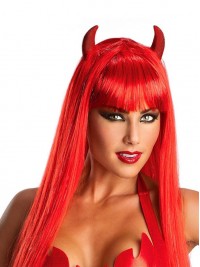 Long Red Straight Halloween Little Devil Capless Cosplay Wigs With Side Bangs 22 Inches