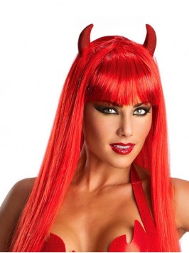 Long Red Straight Halloween Little Devil Capless C...