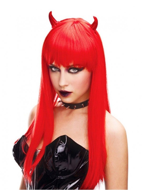 Long Red Straight Halloween Little Devil Capless Cosplay Wigs With Side Bangs 22 Inches