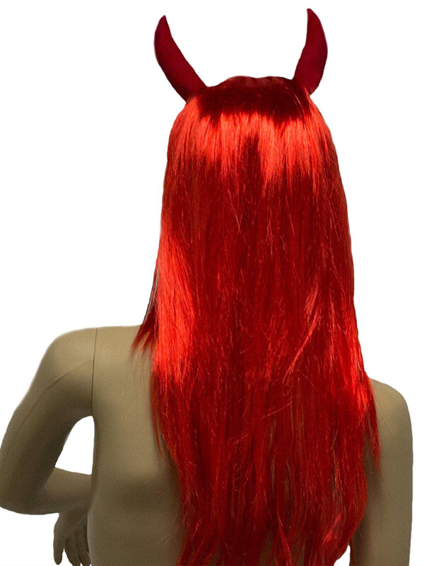 Long Red Straight Halloween Little Devil Capless Cosplay Wigs With Side Bangs 22 Inches