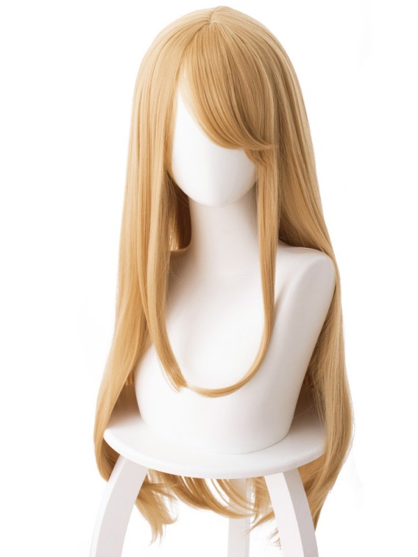Blonde Long Straight Anime Capless Synthetic Cosplay Wigs With Bangs 42 Inches