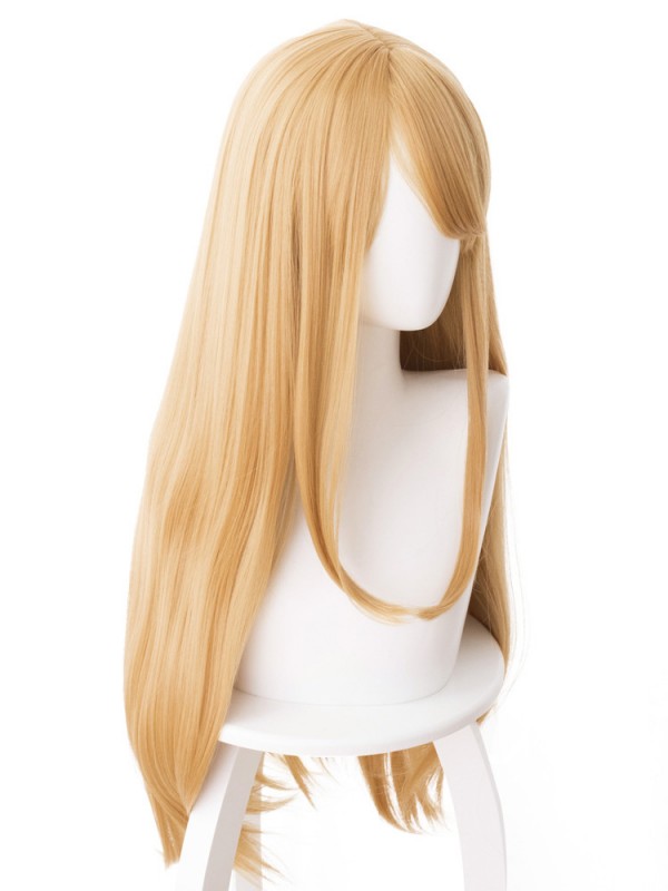 Blonde Long Straight Anime Capless Synthetic Cosplay Wigs With Bangs 42 Inches