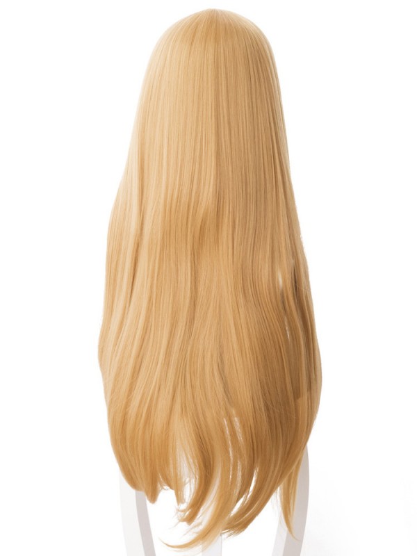 Blonde Long Straight Anime Capless Synthetic Cosplay Wigs With Bangs 42 Inches