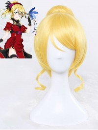Golden Horsetail Character Straight Synthetic Capless Cosplay Wigs With Side Bangs 12 Inches