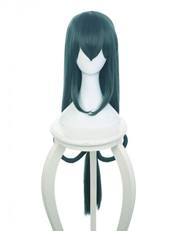 Long Straight My Hero Academia Asui Tsuyu Darkcyan Capless Synthetic Cosplay Wigs With Bangs 46 Inches