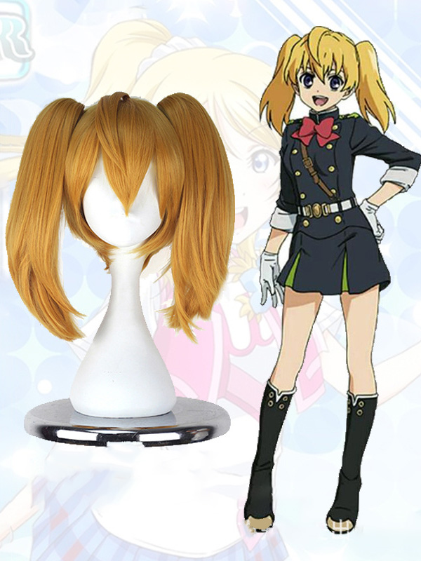Long Blonde Straight Capless Cosplay Wigs With Bangs And Dual Horsetail 18 Inches