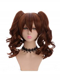 Long Dual Horsetail Brown Wavy Capless Cosplay Wigs With Bangs 24 Inches