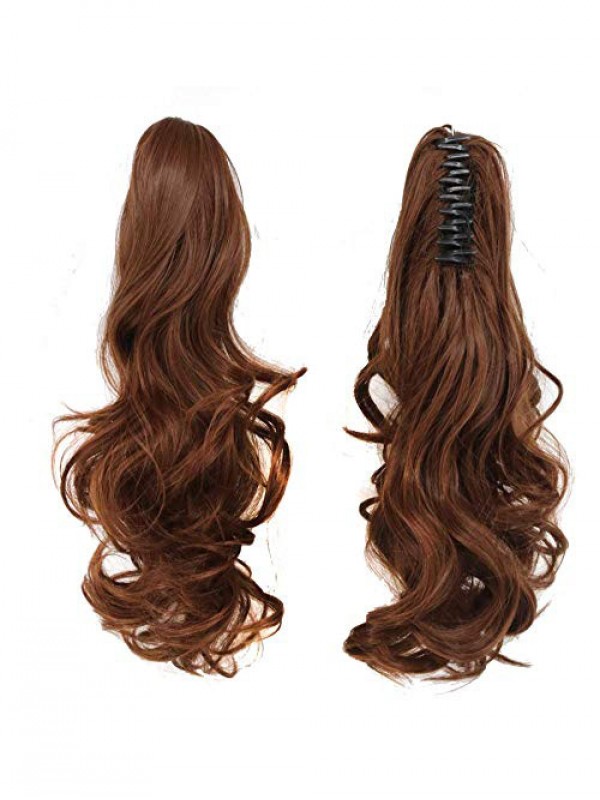 Long Dual Horsetail Brown Wavy Capless Cosplay Wigs With Bangs 24 Inches