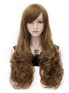 Long Brown Wavy Synthetic Capless Cosplay Wigs Wit...