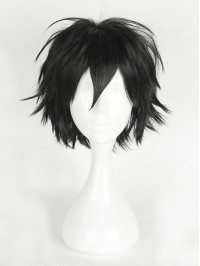 Short Black Straight Capless Cosplay Wigs With Bangs 10 Inches