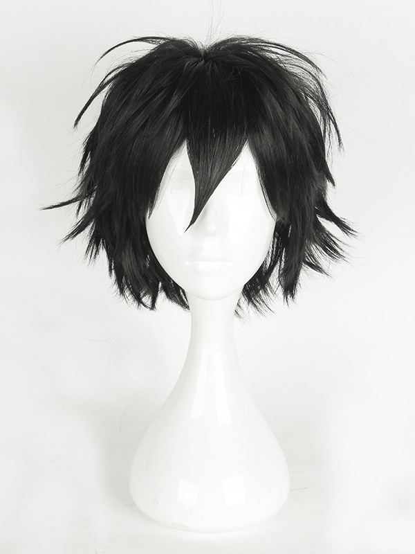 Short Black Straight Capless Cosplay Wigs With Bangs 10 Inches