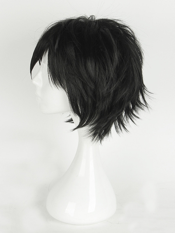 Short Black Straight Capless Cosplay Wigs With Bangs 10 Inches