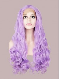 Lavender Long Wave Synthetic Capless Cosplay Wigs Without Bangs 40 Inches