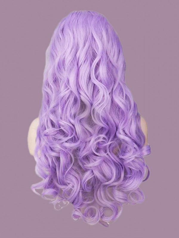 Lavender Long Wave Synthetic Capless Cosplay Wigs Without Bangs 40 Inches