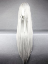 Silver-White Long Straight Synthetic Capless Cosplay Wigs With Bangs 44 Inches