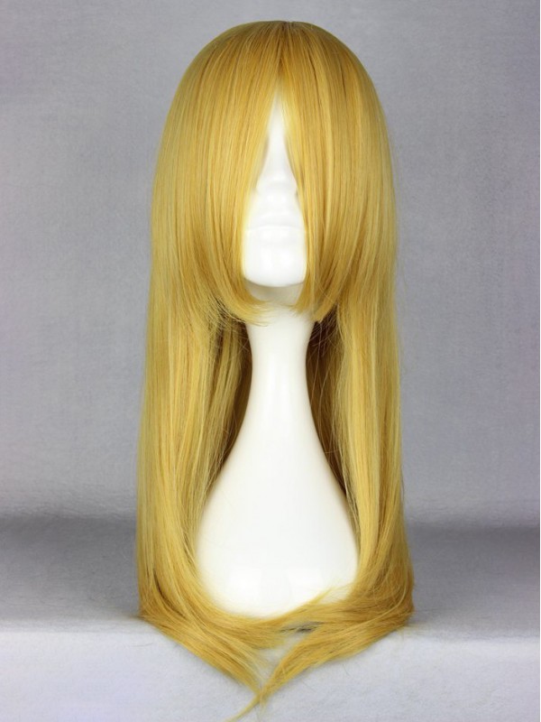 Long Blonde Straight Synthetic Capless Cosplay Wigs With Bangs 40 Inches