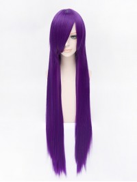 Purple Long Straight Synthetic Capless Cosplay Wigs With Bangs 46 Inches