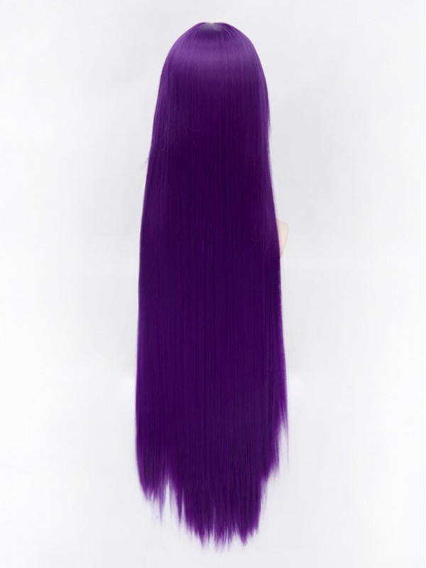 Purple Long Straight Synthetic Capless Cosplay Wigs With Bangs 46 Inches