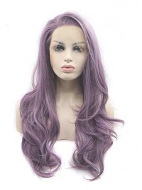 Long Wavy Purple Capless Synthetic Cosplay Wig With Side Bangs 22 Inches