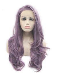 Long Wavy Purple Capless Synthetic Cosplay Wig With Side Bangs 22 Inches