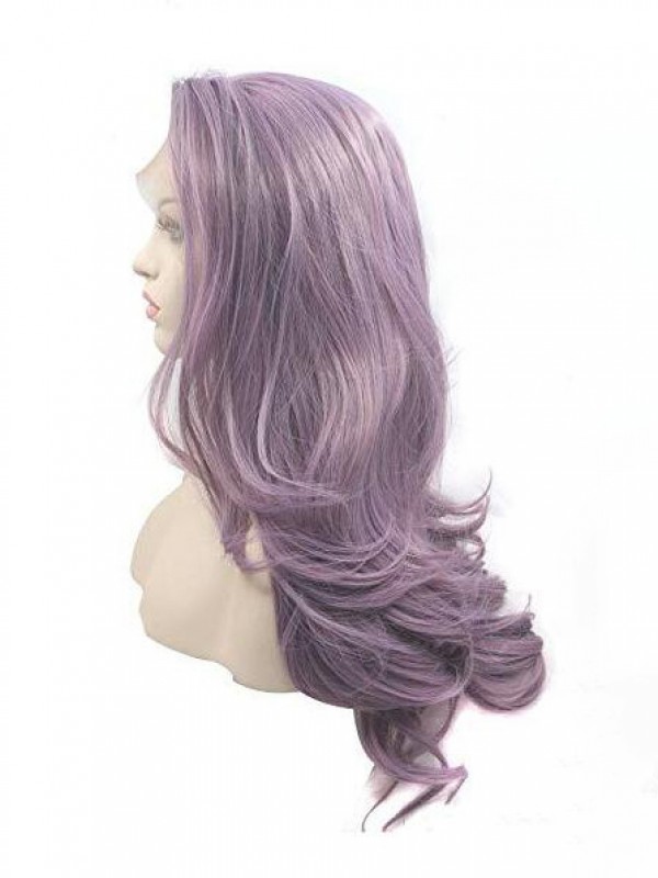 Long Wavy Purple Capless Synthetic Cosplay Wig With Side Bangs 22 Inches