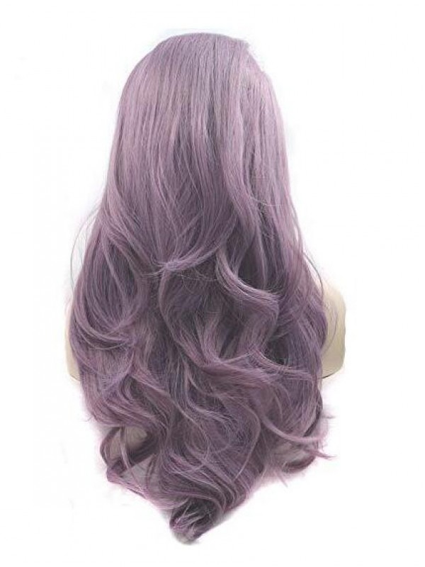 Long Wavy Purple Capless Synthetic Cosplay Wig With Side Bangs 22 Inches