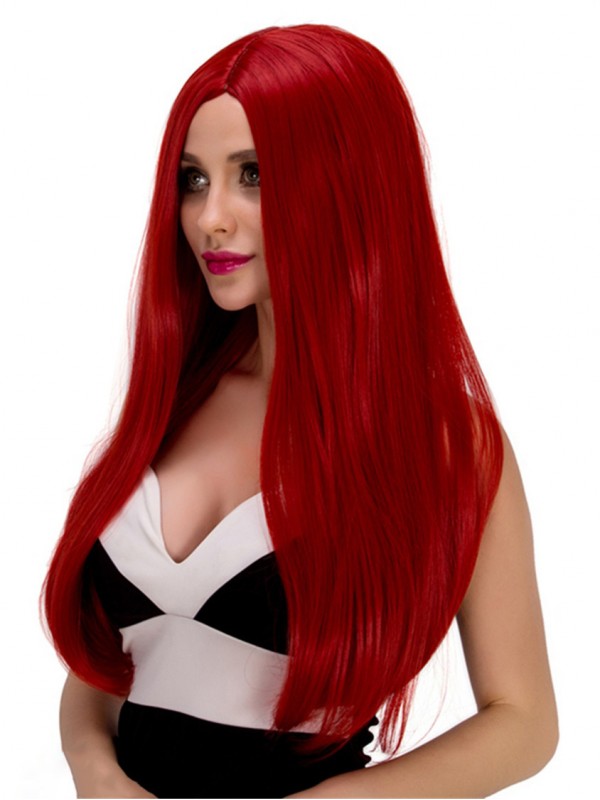 Central Parting Long Straight Cosplay Capless Synthetic Hair Wig 24 Inches