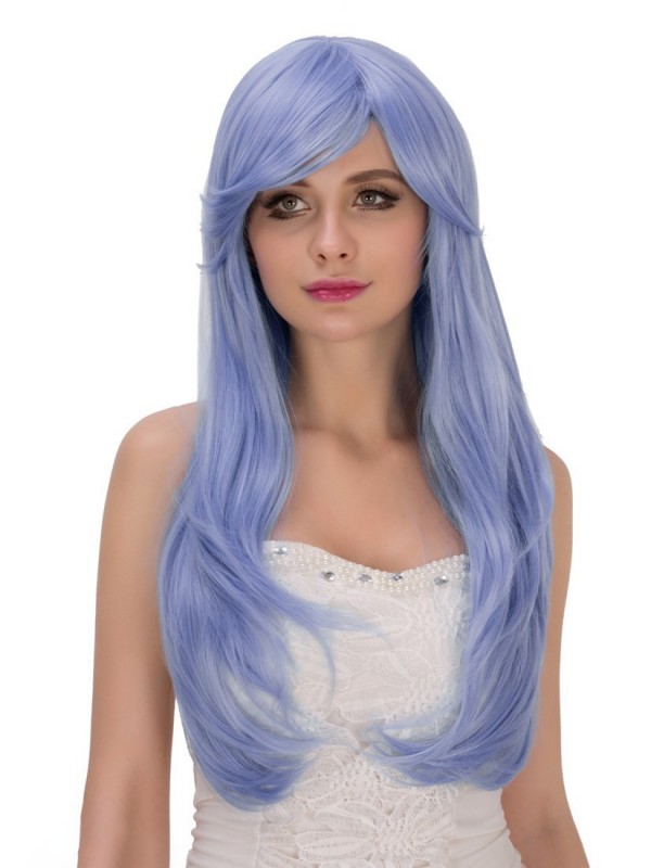 Warm Yellow Long Wavy Cosplay Synthetic Capless Wigs With Bangs 28 Inches