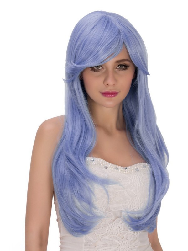 Warm Yellow Long Wavy Cosplay Synthetic Capless Wigs With Bangs 28 Inches