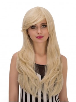 Blue Long Wavy Cosplay Synthetic Capless Wigs With...