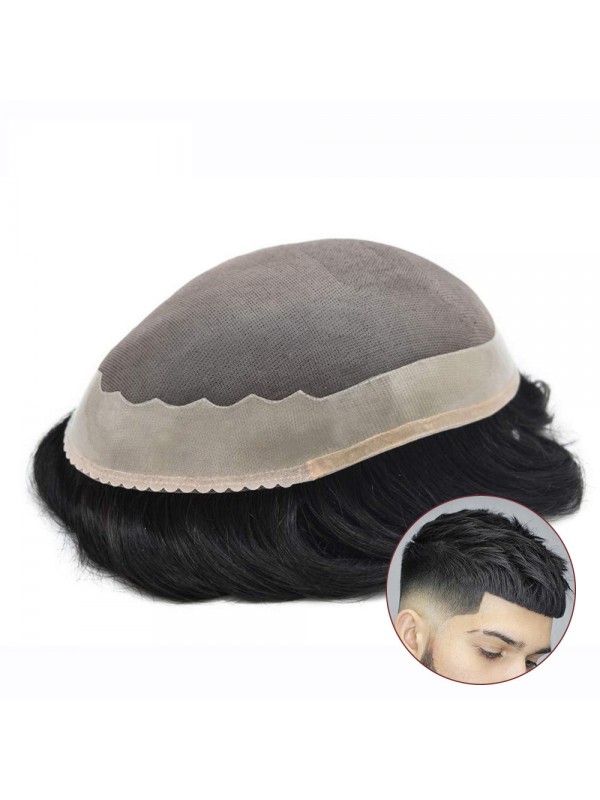 Fine Mono Toupee for Men Human Hair System Lace Poly Skin NPU Around Mens Wigs Hair Pieces For Men