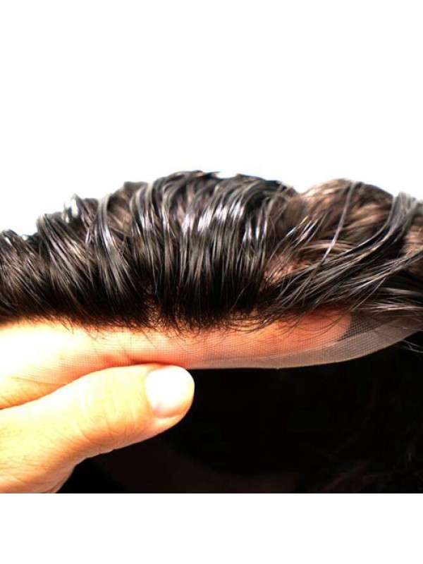 Mono with Thin Skin Perimeter Off Black Hair Systems For Men
