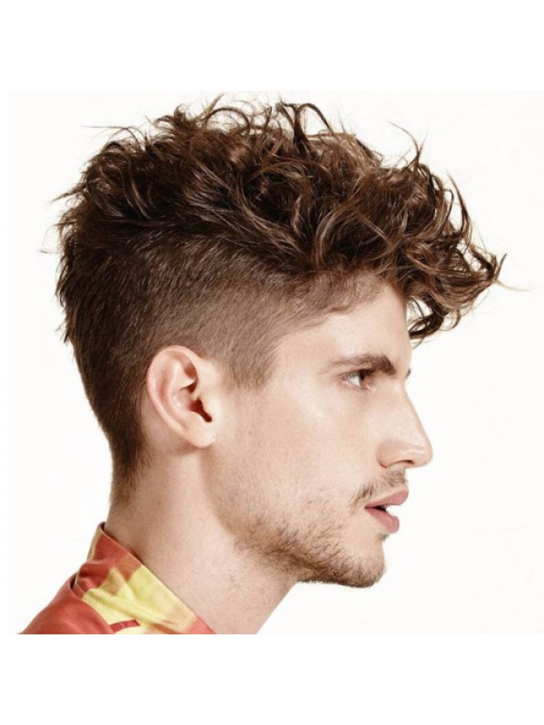 Dark Blonde Afro Culy Mono Top PU Perimeter and Lace Front Mens Toupees