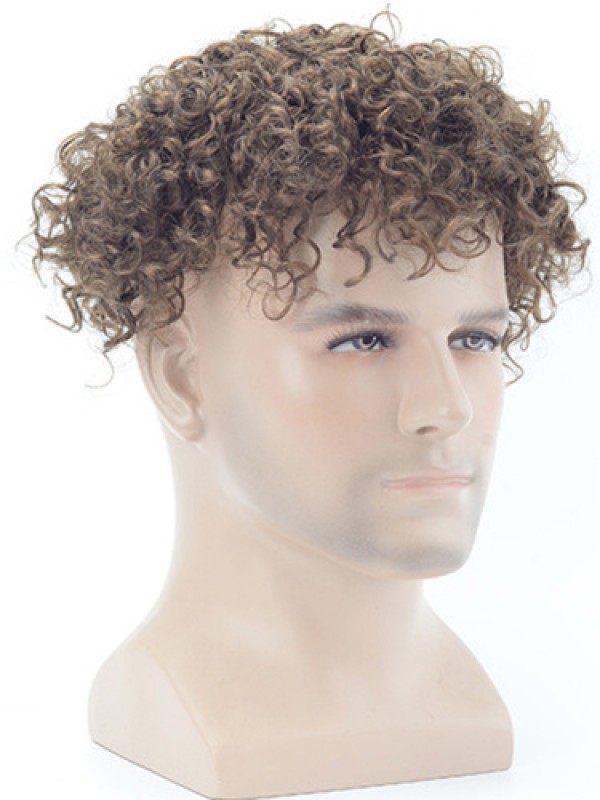 Dark Blonde Afro Culy Mono Top PU Perimeter and Lace Front Mens Toupees