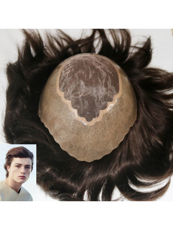 Fine Mono PU Around Hair System Men'S Toupee