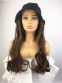 Brown Long Wavy Synthetic Wigs 26 Inches With Blac...
