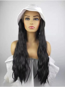 Black Long Curly Synthetic Wigs 26 Inches With Whi...