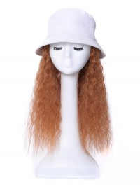 Long Brown Curly Synthetic Wigs 22 Inches With White Hats