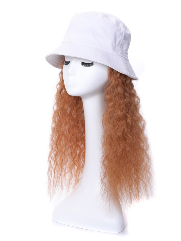 Long Brown Curly Synthetic Wigs 22 Inches With White Hats