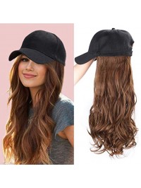 Brown Long Wavy Synthetic Wigs 26 Inches With Black Baseball Hat