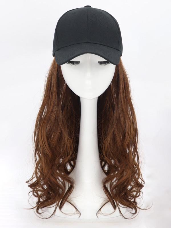 Brown Long Wavy Synthetic Wigs 26 Inches With Black Baseball Hat