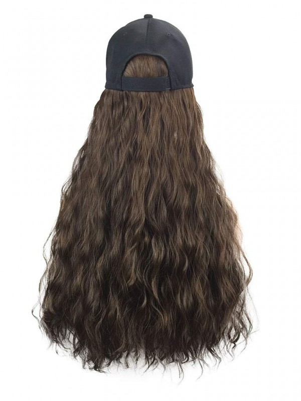 Brown Long Wavy Synthetic Wigs 28 Inches With Women Baseball Hat