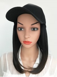 Long Straight Black Synthetic Wigs 18 Inches With Baseball Hats