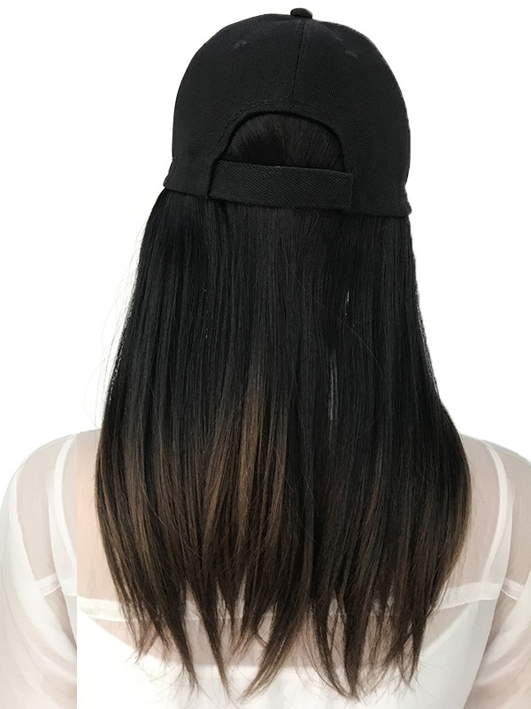 Long Straight Black Synthetic Wigs 18 Inches With Baseball Hats