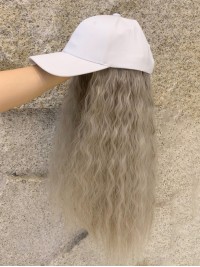 Long Curly Synthetic Wigs 22 Inches With White Baseball Hats