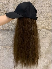 Long Curly Synthetic Wigs 22 Inches With Black Baseball Hats