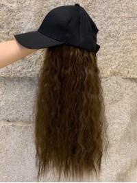 Long Curly Synthetic Wigs 22 Inches With Black Baseball Hats