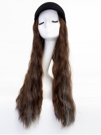 Long Curly Black Synthetic Wigs 26 Inches With Black Baseball Hat