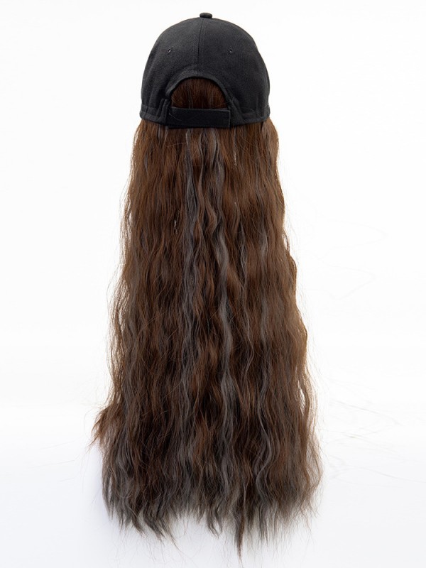 Long Curly Black Synthetic Wigs 26 Inches With Black Baseball Hat